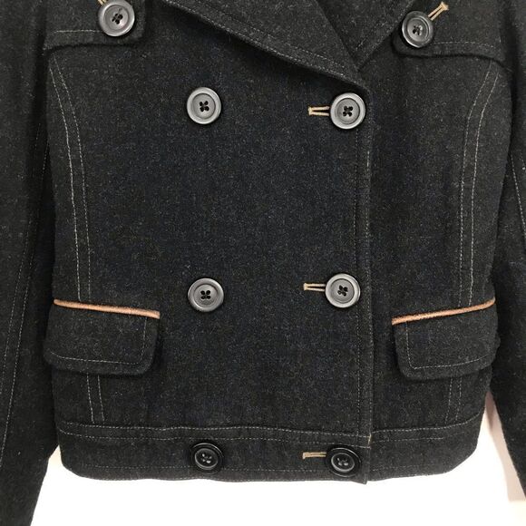 American Eagle Black Wool Blend Double Breasted Button Short Cut Pea Coat - Picture 8 of 16